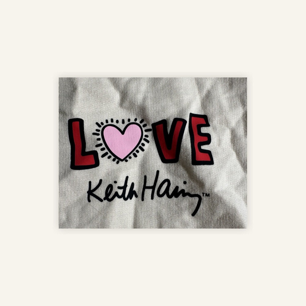 Keith Haring Love Graphic Sweatshirt and Joggers Loungewear Set Cream Small - Picture 4 of 5